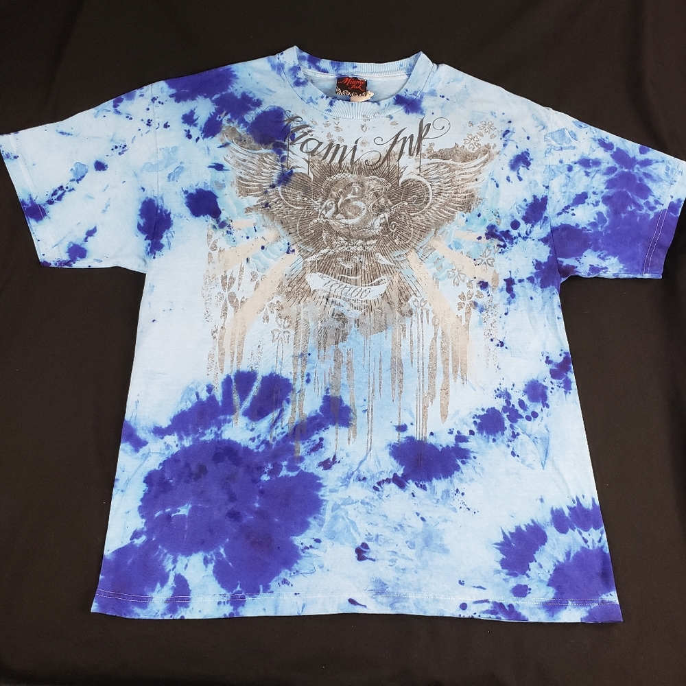 CUSTOM Vintage Miami Ink Tie Dye Shirt Mens XL Shortsleeve Upcycled